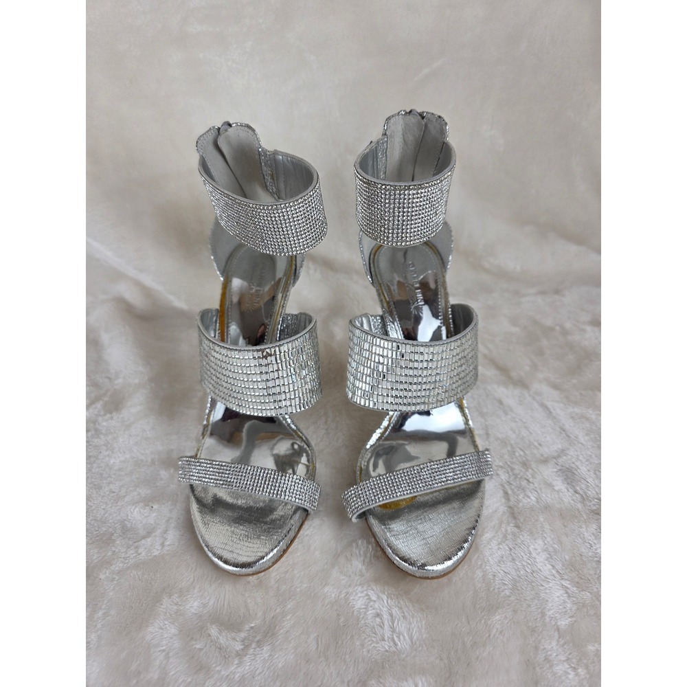 Gianni Bini Silver Embellished Stiletto Heel Sandals Women's Size 7.5M